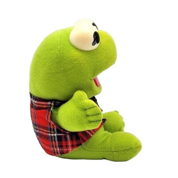 VTG Muppet Babies Kermit Plush Green 8" Red Plaid Vest 1987 Henson Associates - Picture 5 of 9